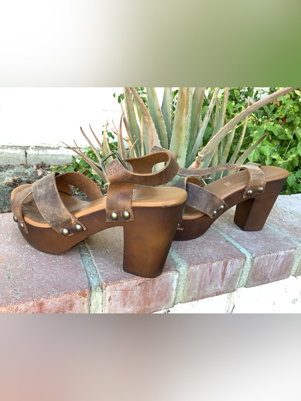 Women’s Brown Leather Platform Sandal with Stud Detail
